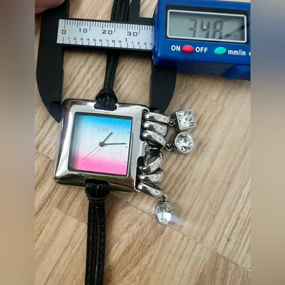 Storm of London ladies silver tone Ombre charm square watch NEW BATTERY